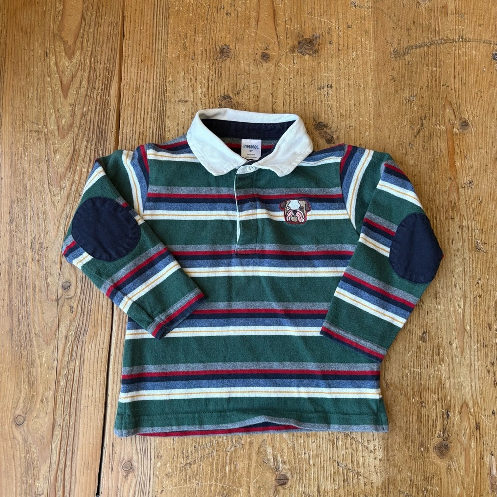 Vintage 2000s Gymboree Dark Green Striped Zip-Up Rugby Sweater